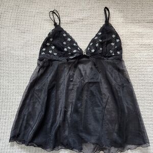 Black Floral Mesh Babydoll Teddy Top Size Large